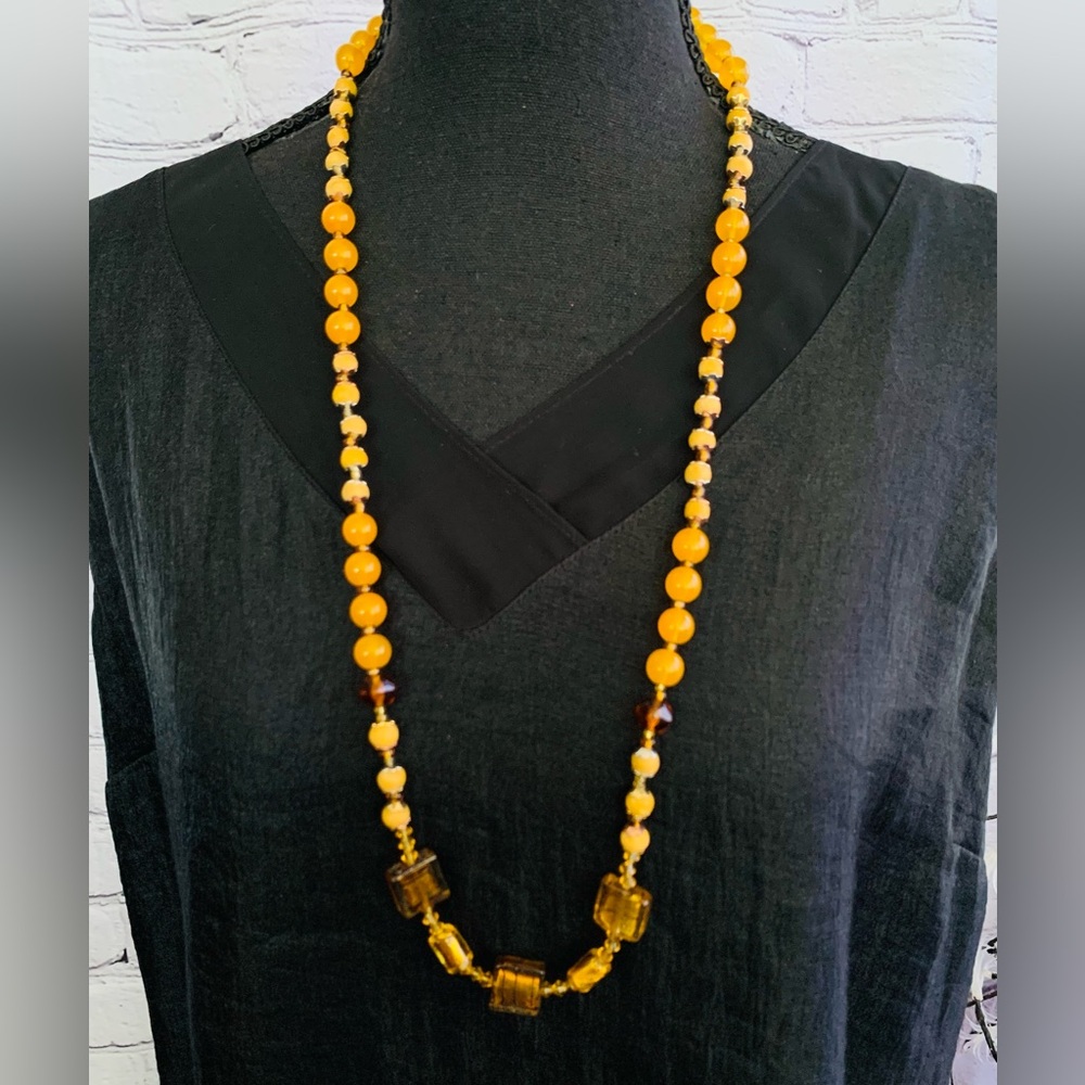 Amber Beaded Venetian Glass Necklace - Picture 3 of 4